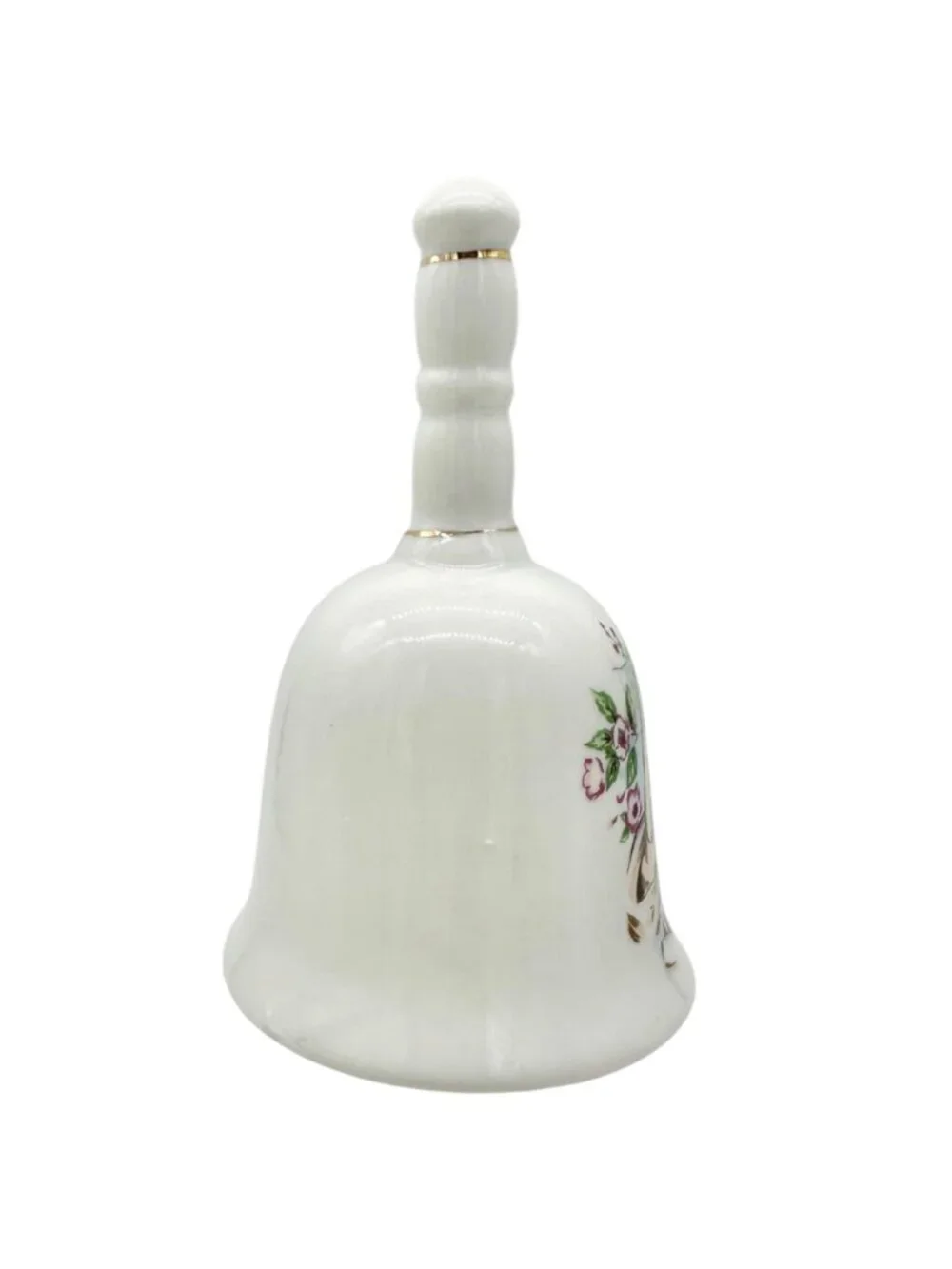 Porcelain Bell in White With Praying Hands Floral Design Gold Accents 4